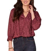 Democracy Womens Long Blouson Sleeve Overlap V-Neck Woven Top With Smock Cuffs