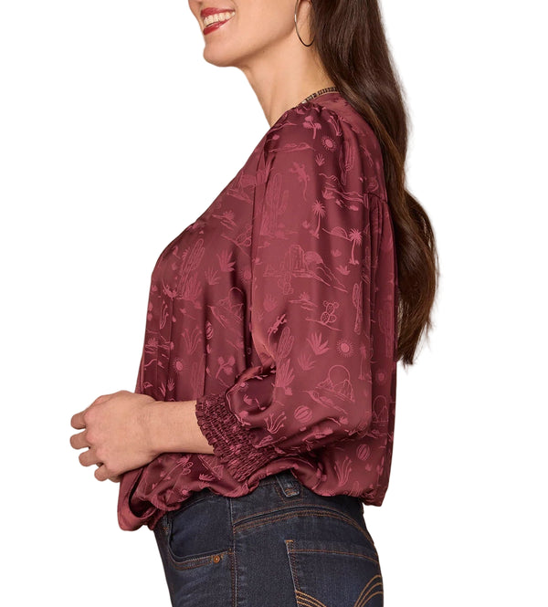 Democracy Womens Long Blouson Sleeve Overlap V-Neck Woven Top With Smock Cuffs