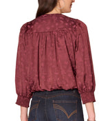 Democracy Womens Long Blouson Sleeve Overlap V-Neck Woven Top With Smock Cuffs