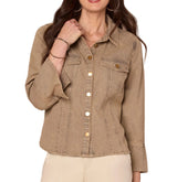 Democracy Womens Three Quarter French Cuff Sleeve Button Down Denim Shirt