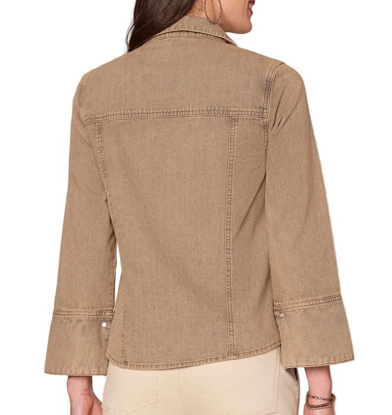 Democracy Womens Three Quarter French Cuff Sleeve Button Down Denim Shirt