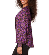 Democracy Womens Ruffle Edge V-Neck Floral Print Woven Long Sleeve Top