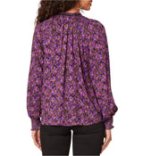 Democracy Womens Ruffle Edge V-Neck Floral Print Woven Long Sleeve Top