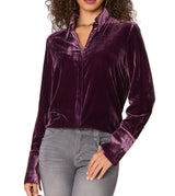 Democracy Womens Long French Cuff Sleeve Button Down Velvet Woven Shirt