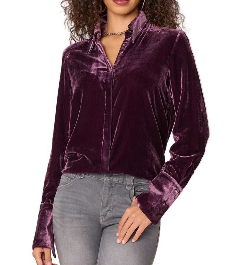 Democracy Womens Long French Cuff Sleeve Button Down Velvet Woven Shirt