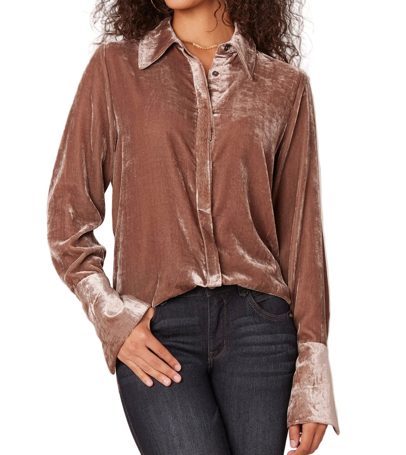 Democracy Womens Long French Cuff Sleeve Button Down Velvet Woven Shirt