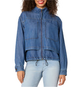 Democracy Womens Denim Full-Zip Bomber Jacket