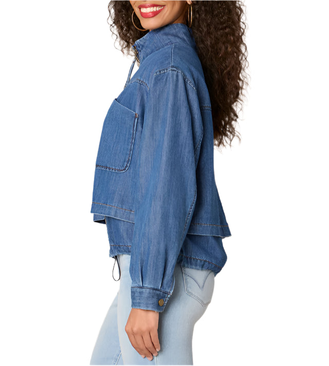 Democracy Womens Denim Full-Zip Bomber Jacket