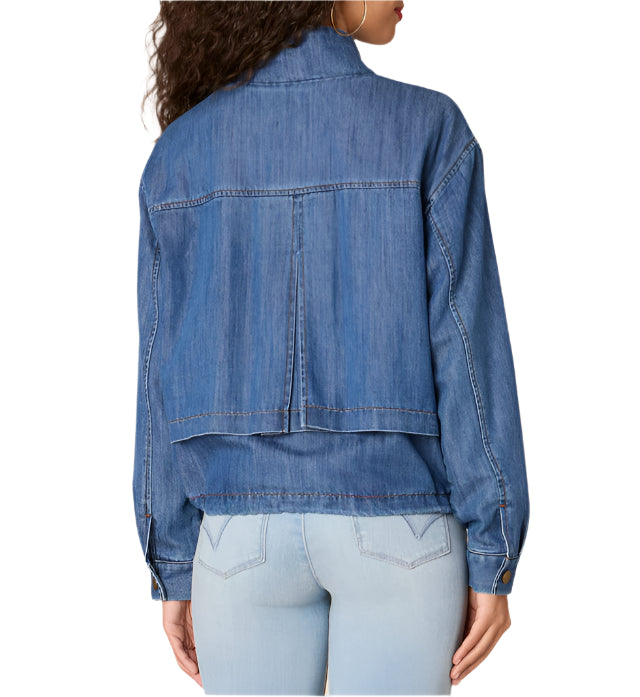 Democracy Womens Denim Full-Zip Bomber Jacket