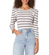 Democracy Womens Lace Up Stripe Long Sleeve Top