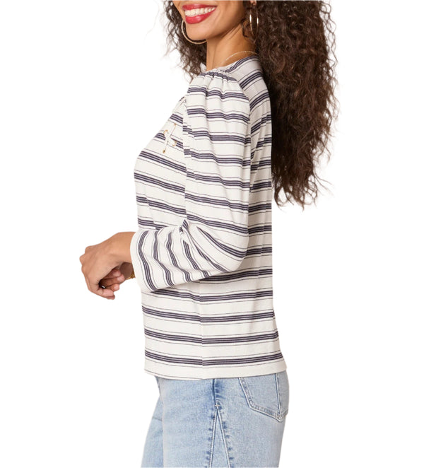 Democracy Womens Lace Up Stripe Long Sleeve Top