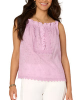 Democracy Womens Wide Strap Ruffle Square Neck Embroidered Mixed Media Woven Tank Top