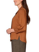 Democracy Womens Collared Button Down Scallop Edge Woven 3/4 Sleeve Shirt