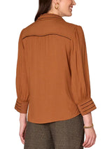 Democracy Womens Collared Button Down Scallop Edge Woven 3/4 Sleeve Shirt