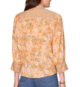 Democracy Womens Three Quarter Sleeve Collared Button Down Printed Woven Shirt