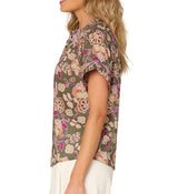 Democracy Womens Short Sleeve Pleated Woven Top