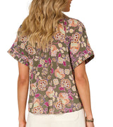 Democracy Womens Short Sleeve Pleated Woven Top