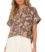 Democracy Womens Short Sleeve Pleated Woven Top