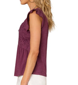 Democracy Womens Flutter Sleeve Embroidered Top