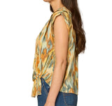 Democracy Womens Pleated Shoulder Sleeve Scoop Neck Asymmetrical Knot Hem Woven Top