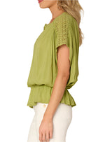 Democracy Womens Extended Cap Sleeve Scoop Neck Color Block Print Mixed Media Knit Top