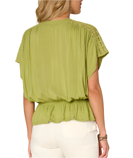 Democracy Womens Extended Cap Sleeve Scoop Neck Color Block Print Mixed Media Knit Top