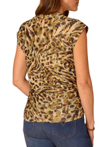 Democracy Womens Extended Cap Sleeve Scoop Neck Ruched Side Animal Print Knit Top