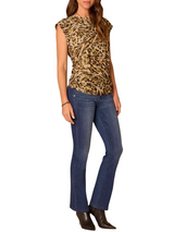 Democracy Womens Extended Cap Sleeve Scoop Neck Ruched Side Animal Print Knit Top