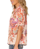Democracy Womens Printed Elbow-Sleeve Woven Top