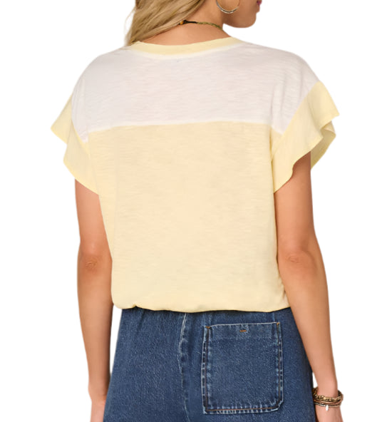 Democracy Womens Extended Cap Sleeve Scoop Neck Color Block Print Mixed Media Knit Top