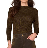 Democracy Womens Long Sleeve Mock Neck Asymmetrical Side Ruching Animal Print Knit Top