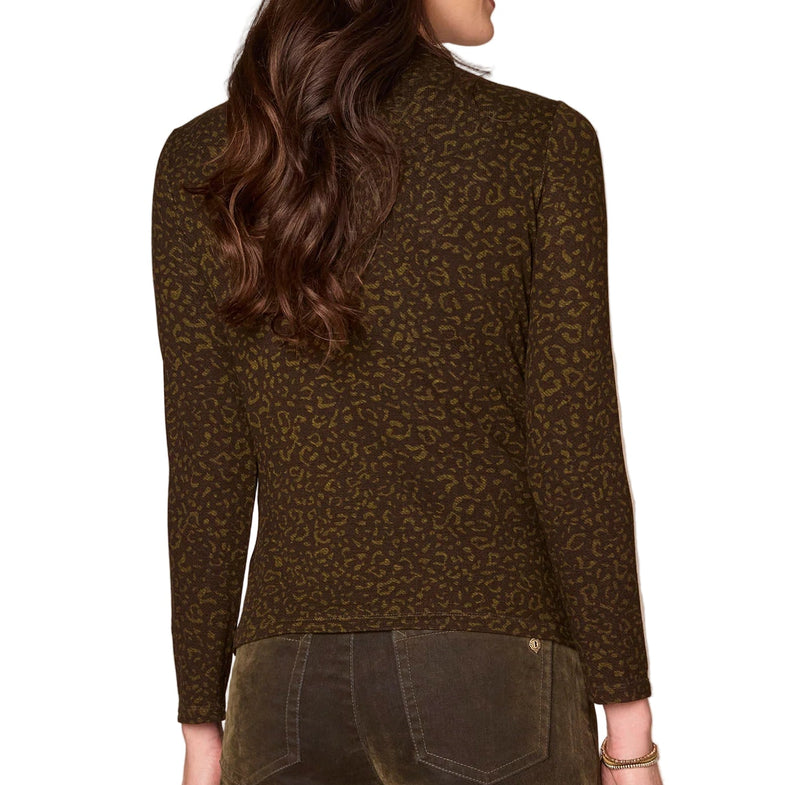 Democracy Womens Long Sleeve Mock Neck Asymmetrical Side Ruching Animal Print Knit Top