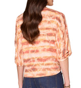 Democracy Womens Three Quarter Blouson Sleeve Boat Neck Abstract Print Knit Top