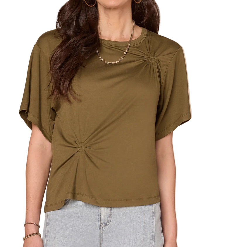 Democracy Womens Short Sleeve Scoop Neck Asymmetrical Twist Knit Top