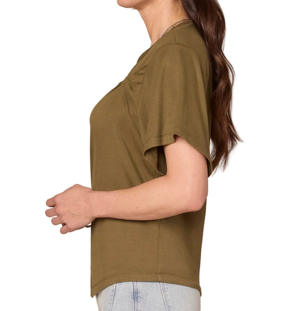 Democracy Womens Short Sleeve Scoop Neck Asymmetrical Twist Knit Top