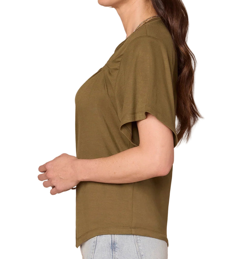 Democracy Womens Short Sleeve Scoop Neck Asymmetrical Twist Knit Top