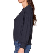 Democracy Womens Long Sleeve Scoop Neck Embroidered Pearl Detail Mixed Media Knit Top