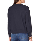 Democracy Womens Long Sleeve Scoop Neck Embroidered Pearl Detail Mixed Media Knit Top