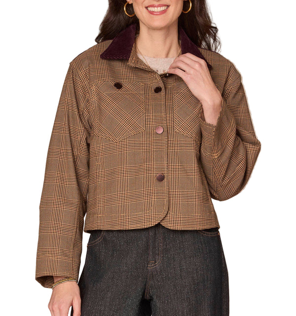 Democracy Womens Long Sleeve Button Front Curved Yoke Contrast Corduroy Woven Jacket