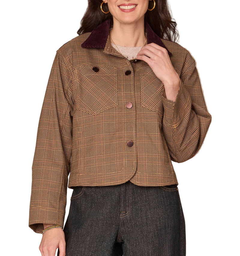 Democracy Womens Long Sleeve Button Front Curved Yoke Contrast Corduroy Woven Jacket