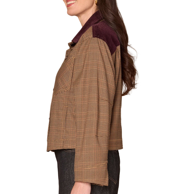 Democracy Womens Long Sleeve Button Front Curved Yoke Contrast Corduroy Woven Jacket