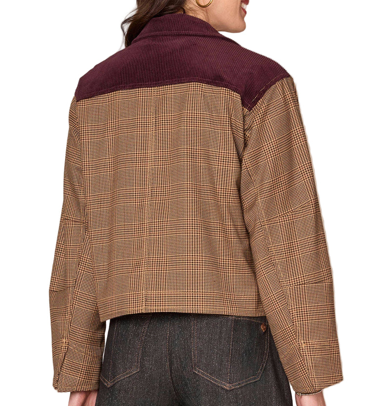 Democracy Womens Long Sleeve Button Front Curved Yoke Contrast Corduroy Woven Jacket