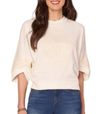 Democracy Womens Three Quarter Dolman Sleeve Surplus Neck Embroidered Knit Top