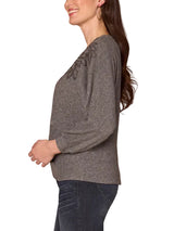 Democracy Womens Mandarin Collar Twist Hem Mixed Media Knit 3/4 Sleeve Top