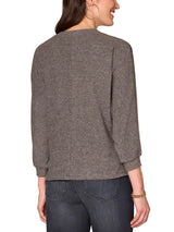 Democracy Womens Mandarin Collar Twist Hem Mixed Media Knit 3/4 Sleeve Top