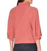 Democracy Womens Pleated Elbow Sleeve Mock Neck Lurex Seaming Double Pocket Knit Top