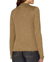 Democracy Womens Long Bell Sleeve Mock Neck Knit Top with Lettuce Edge Detail