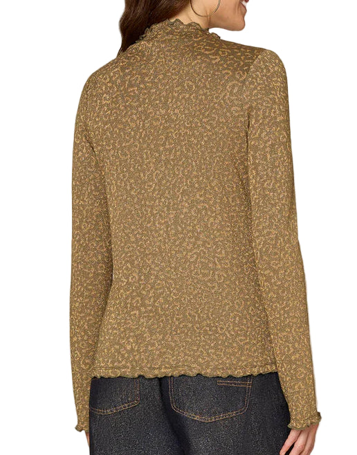 Democracy Womens Long Bell Sleeve Mock Neck Knit Top with Lettuce Edge Detail