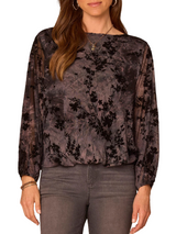 Democracy Womens Blouson Boat Neck Bubble Hem Abstract Print Knit Long Sleeve Top