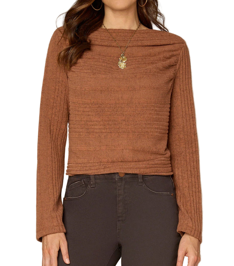 Democracy Womens Long Sleeve Drapey Boat Neck Shirttail Hem Knit Top